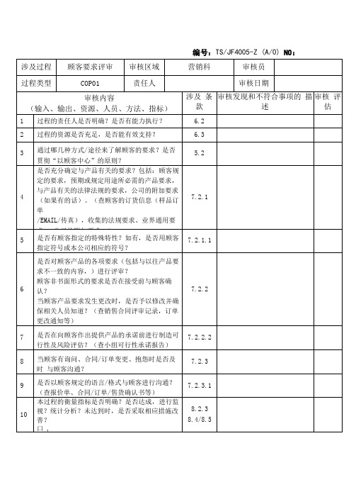 IATF16949：2016内审检查表过程审核共26个