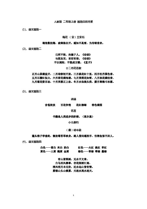 人教版 二年级上册 园地日积月累