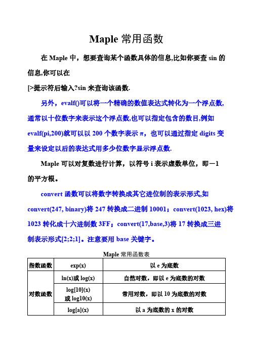 【免费下载】Maple常用函数