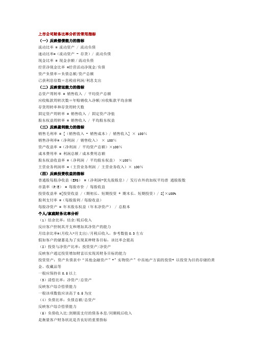 上市公司财务比率分析的常用指标