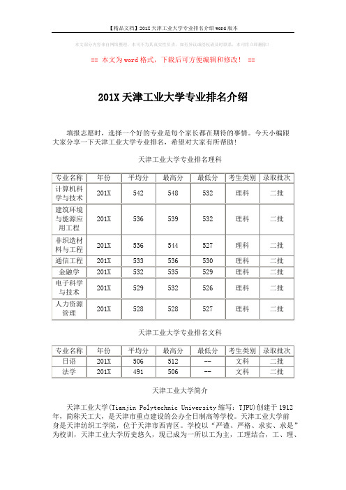 【精品文档】201X天津工业大学专业排名介绍word版本 (2页)