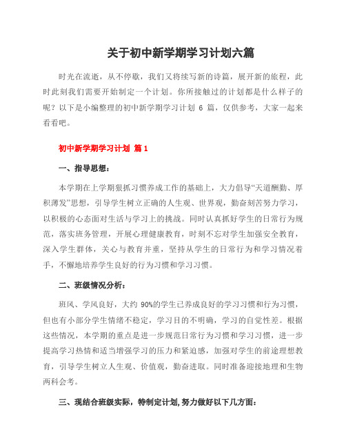 关于初中新学期学习计划六篇