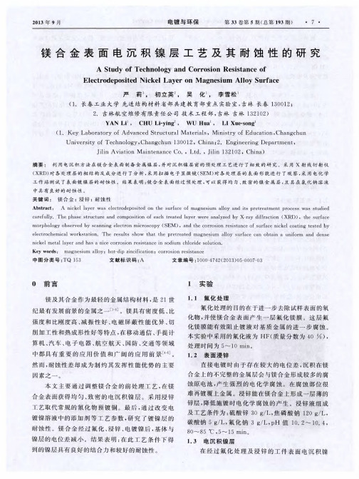 镁合金表面电沉积镍层工艺及其耐蚀性的研究