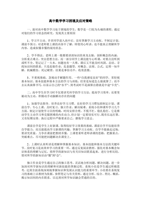 高中数学学习困境及应对策略