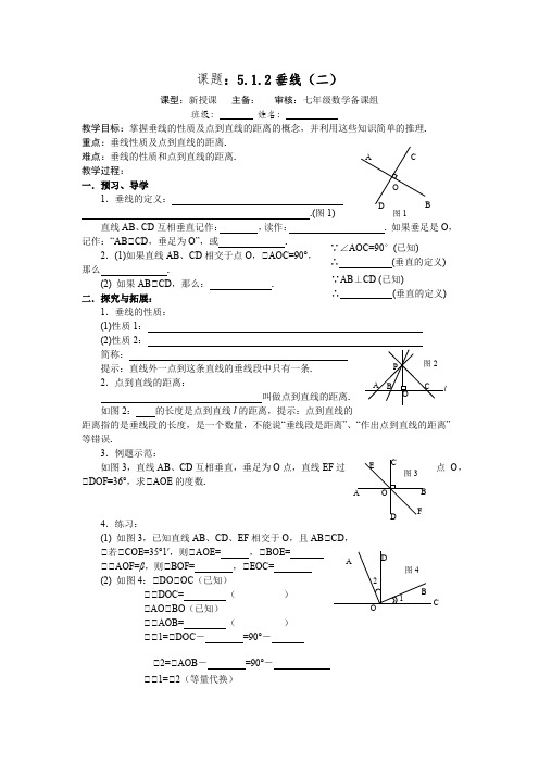 人教版七年级上册数学学案:5.1.2垂线(二)