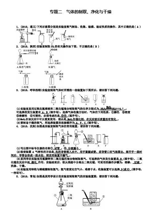 中考化学考点跟踪突破【专题2】气体的制取、净化与干燥(含答案)