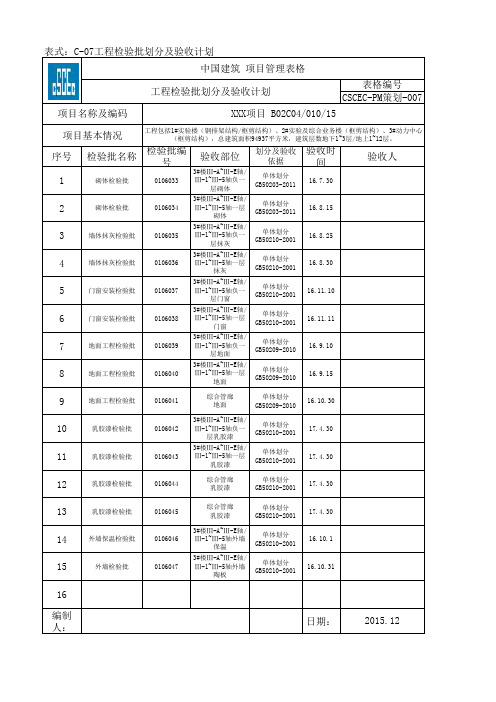 C-07工程检验批划分及验收计划