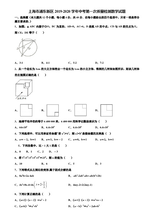 上海市浦东新区2019-2020学年中考第一次质量检测数学试题含解析