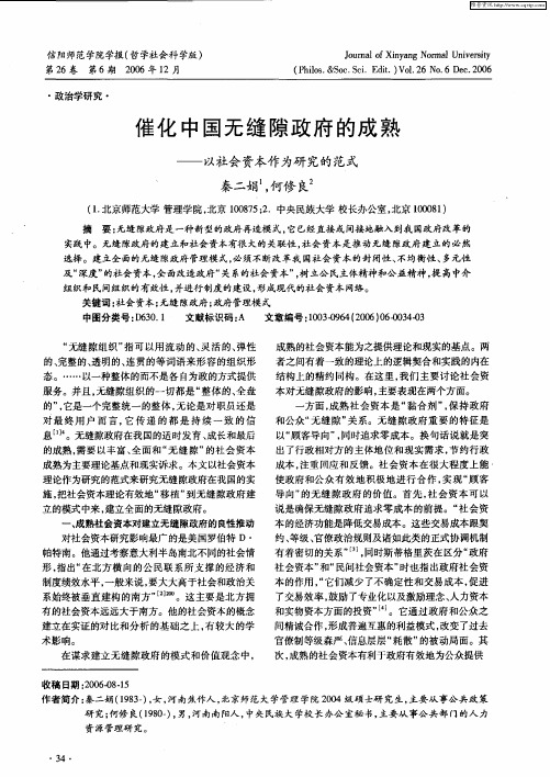 催化中国无缝隙政府的成熟——以社会资本作为研究的范式