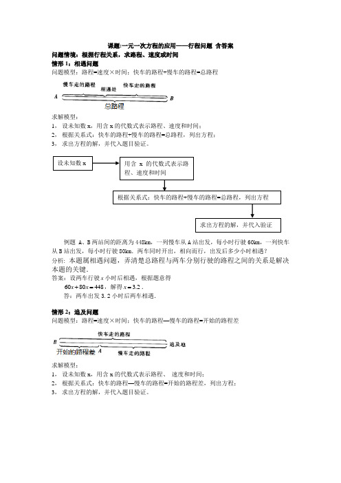 人教版七年级数学上第三章一元一次方程的应用导学案行程问题含答案