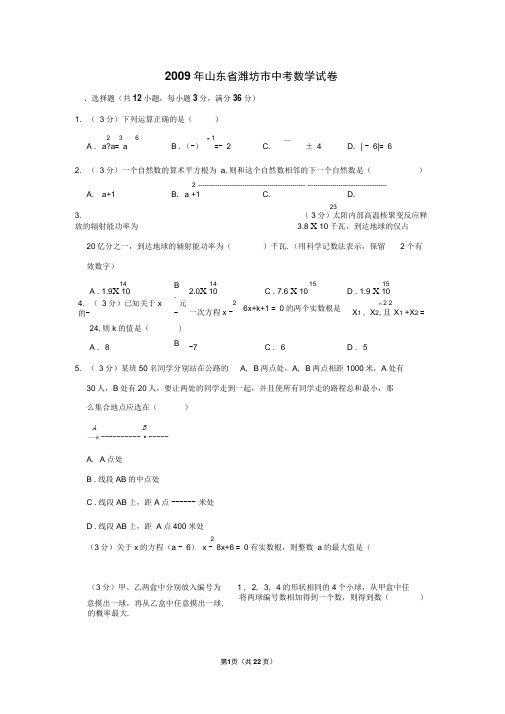 2009年山东省潍坊市中考数学试卷