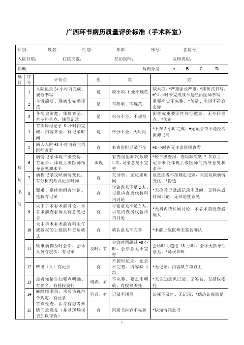 广西病历环节质量评价标准(手术科室用)