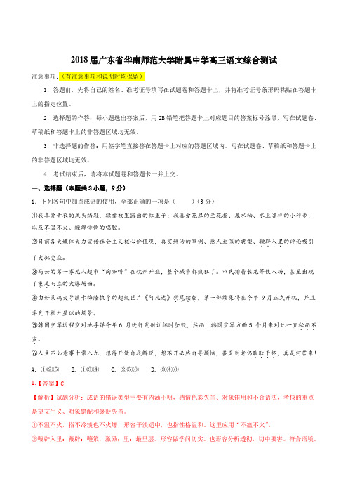 2018年广东省华南师范大学附属中学高三综合测试(三)语文试题【解析版】