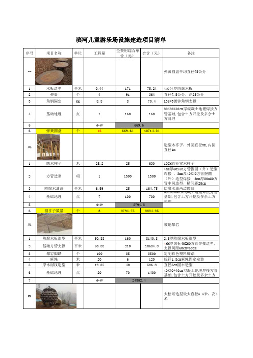 滨河儿童游乐场设施建造项目报价清单