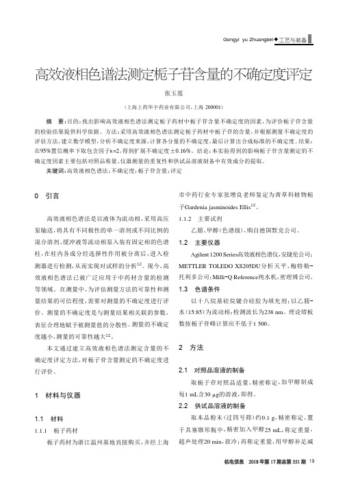 高效液相色谱法测定栀子苷含量的不确定度评定