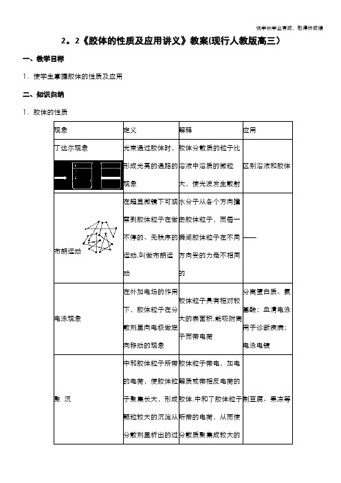 化学：2.2《胶体的性质及应用》教案(现行人教版高三)