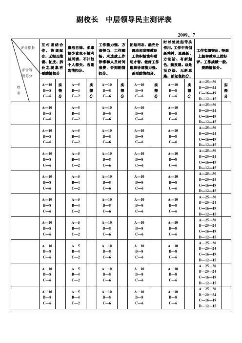 副校长  中层领导民主测评表