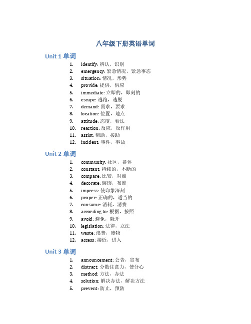 八年级下册英语单词