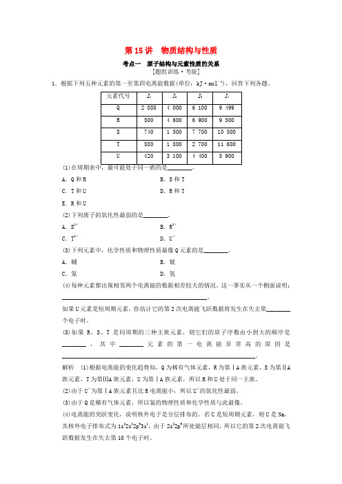 江苏省宿迁市宿豫中学2015高考化学二轮专题题组训练 第15讲 考点1 原子结构与元素性质的关系(含解析)