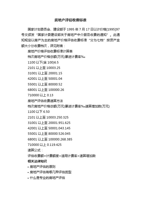 房地产评估收费标准