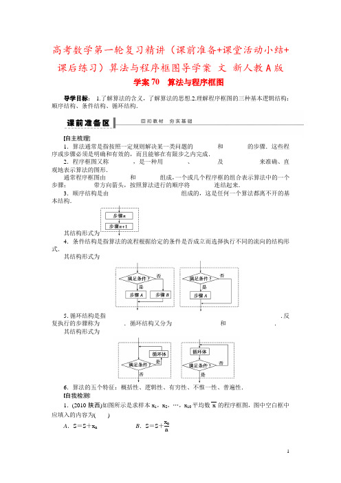 高考数学第一轮复习精讲(课前准备+课堂活动小结+课后练习)算法与程序框图导学案 文 新人教A版