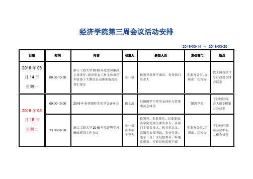 经济学院第三周会议活动安排