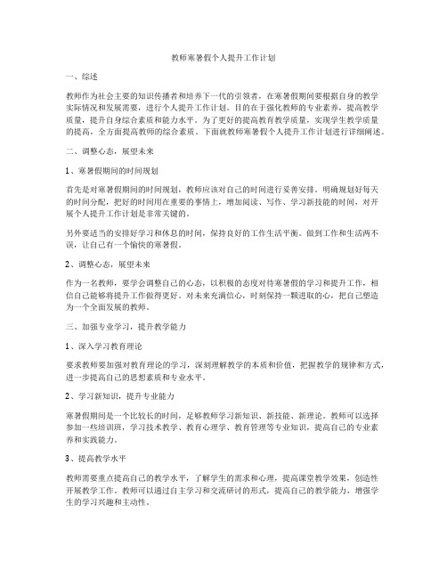 教师寒暑假个人提升工作计划