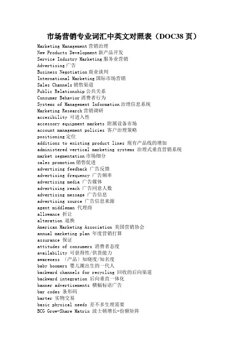 市场营销专业词汇中英文对照表(DOC38页)