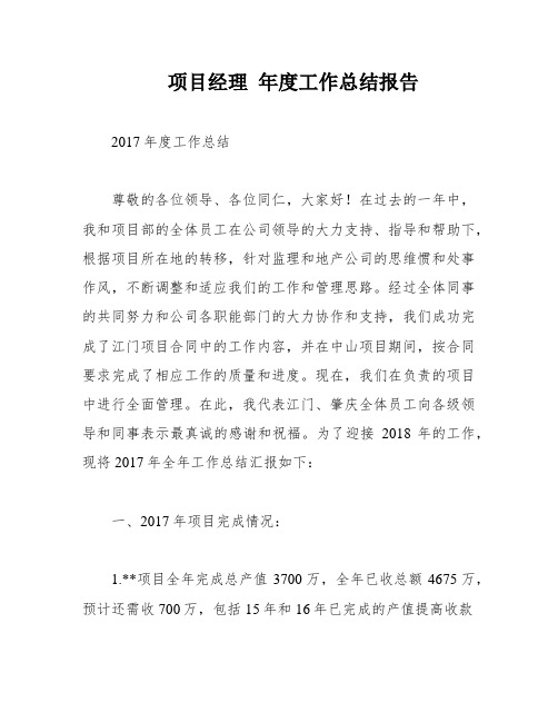 项目经理 年度工作总结报告