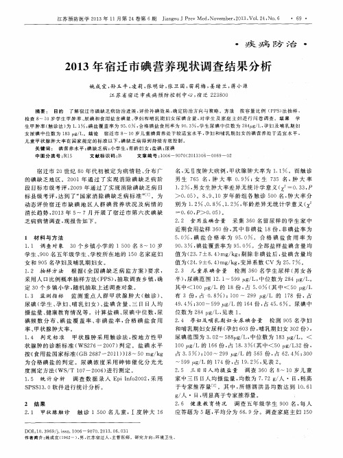 2013年宿迁市碘营养现状调查结果分析