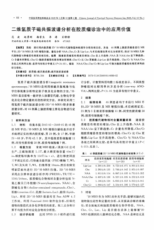 二维氢质子磁共振波谱分析在胶质瘤诊治中的应用价值