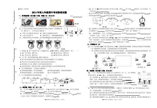 2014年秋内湖中学九年级物理期中试卷(章)