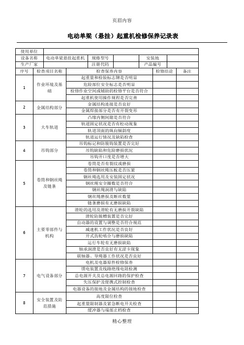 单梁起重机维保记录