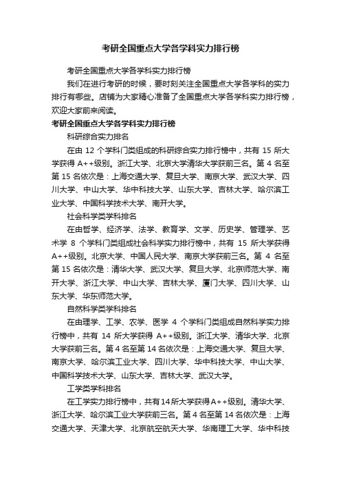 考研全国重点大学各学科实力排行榜