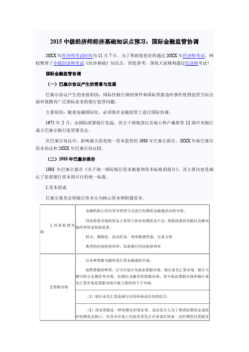 中级经济师经济基础知识点预习国际金融监管协调