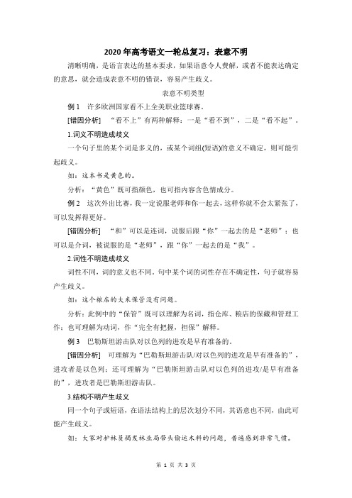 2020年高考语文一轮总复习：表意不明