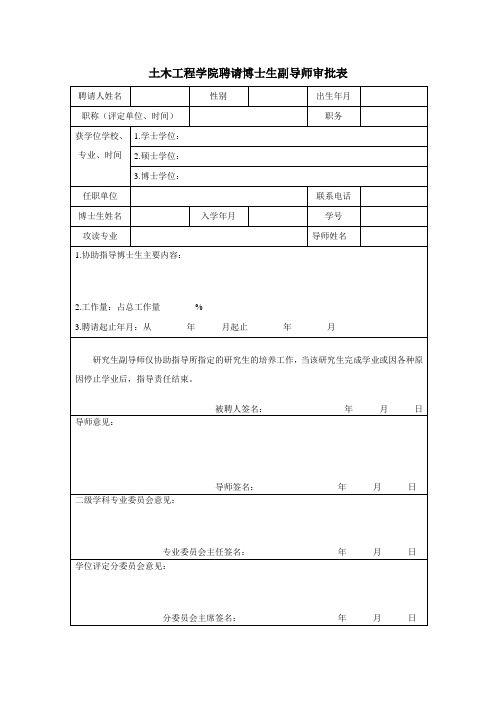 聘请博士研究生副导师审批表