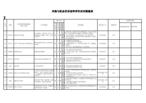 ISO9001过程风险与机会识别和评价应对措施表