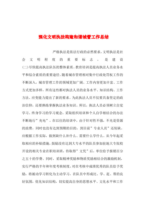 2019年整理--强化文明执法构建和谐城管工作总结