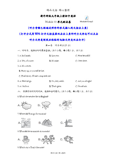 新外研版初三上册九年级英语Module 10单元测试卷