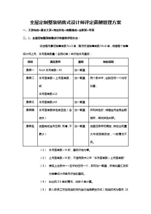 全屋定制整装销售式设计师评定薪酬管理方案