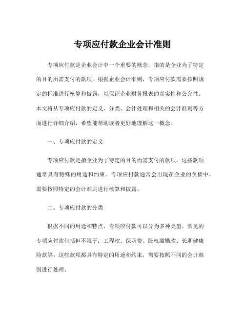 专项应付款企业会计准则