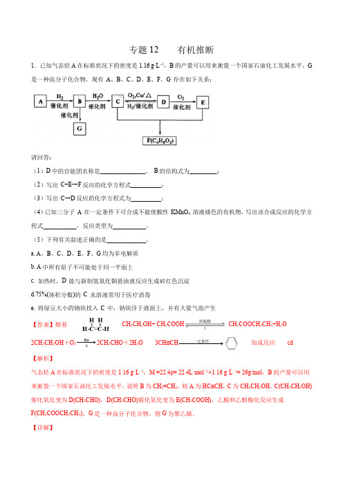 2020学年高考化学专题 有机推断专题(解析版)