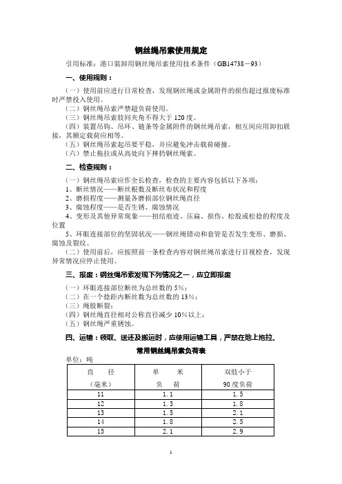 钢丝绳的安全使用规定