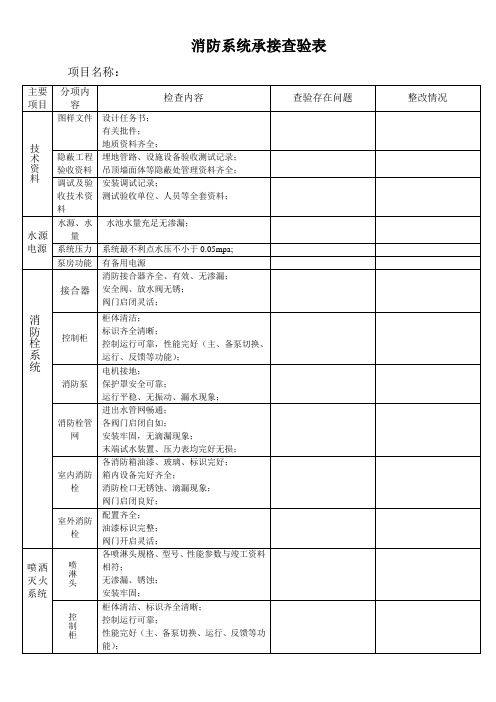 消防系统承接查验表