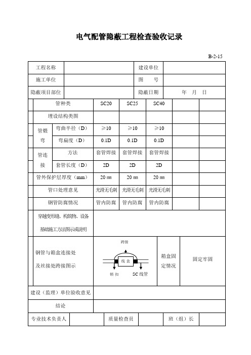 电气配管隐蔽工程检查验收记录