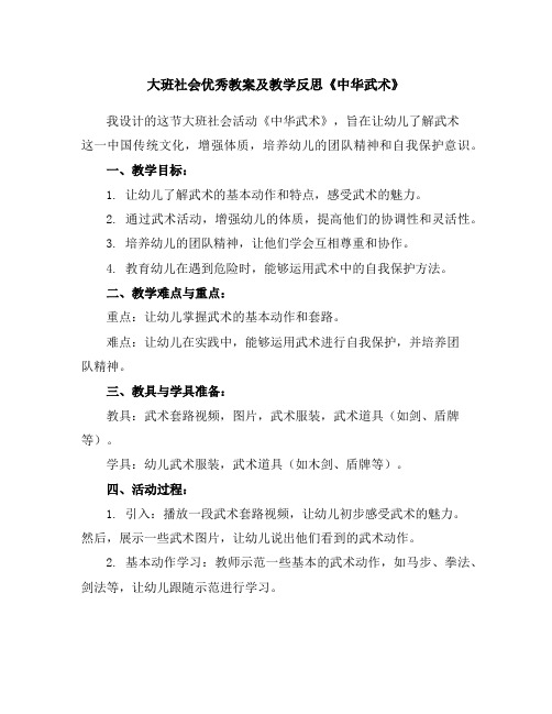 大班社会优秀教案及教学反思《中华武术》