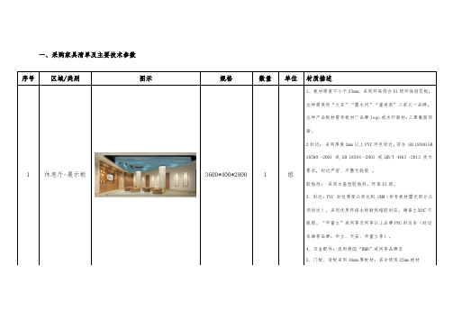 采购家具清单及主要技术参数