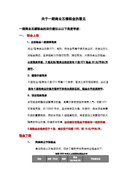 关于一期商业五楼租金的建议