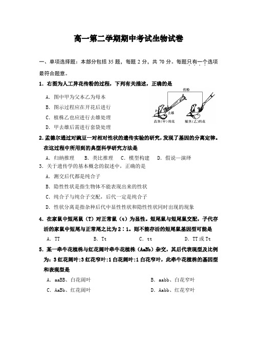 高一下学期期中考试生物试题(整理含答案)